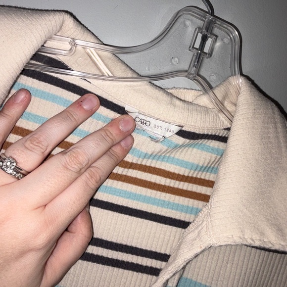 Cato Multicolor Tan Striped Sleeveless Polo V Neck Ribbed Knit Dress 18/20W - Picture 2 of 3